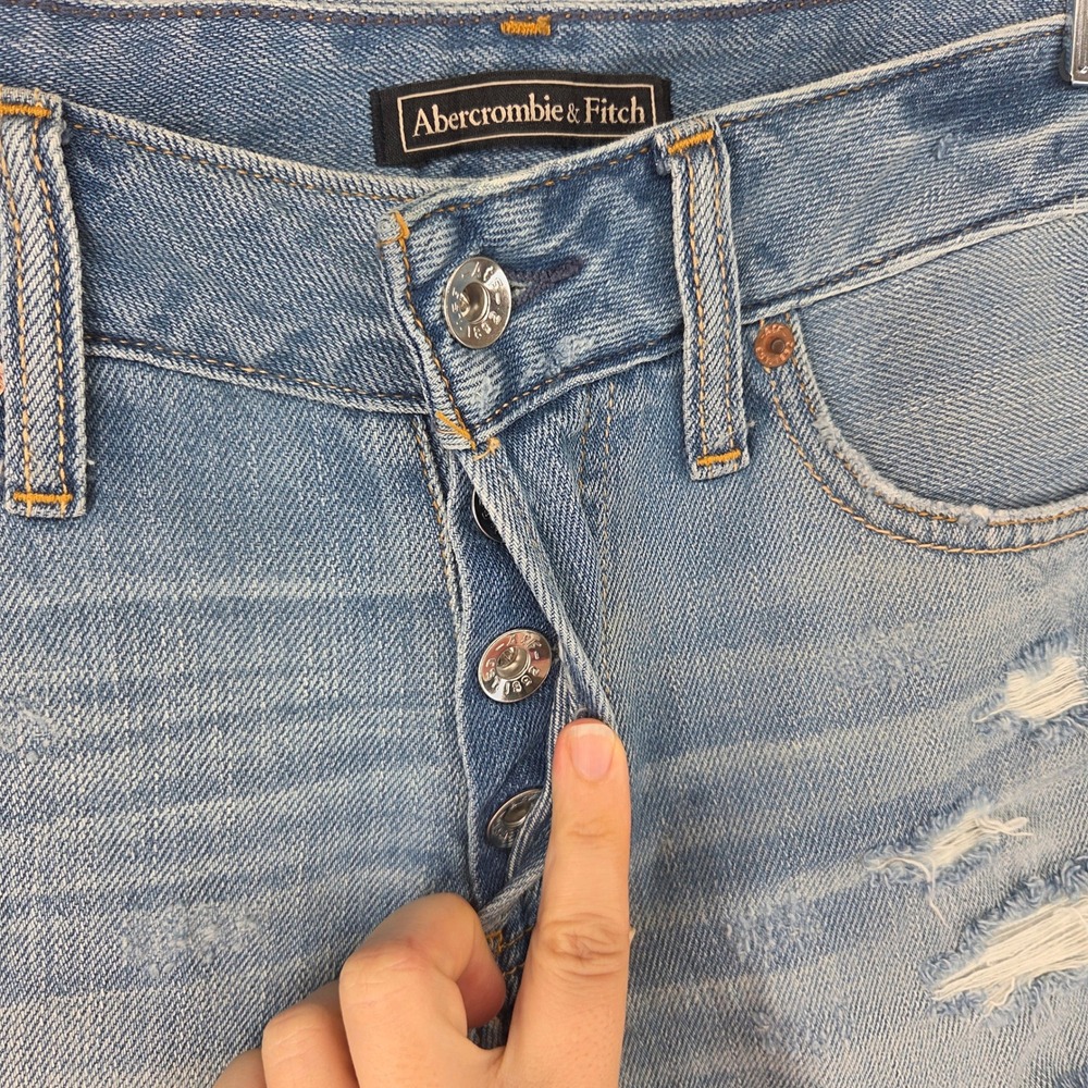 Abercrombie & Fitch Denim Shorts 27/3 Blue Distressed Raw Hem Casual Summer Boho - Picture 2 of 8